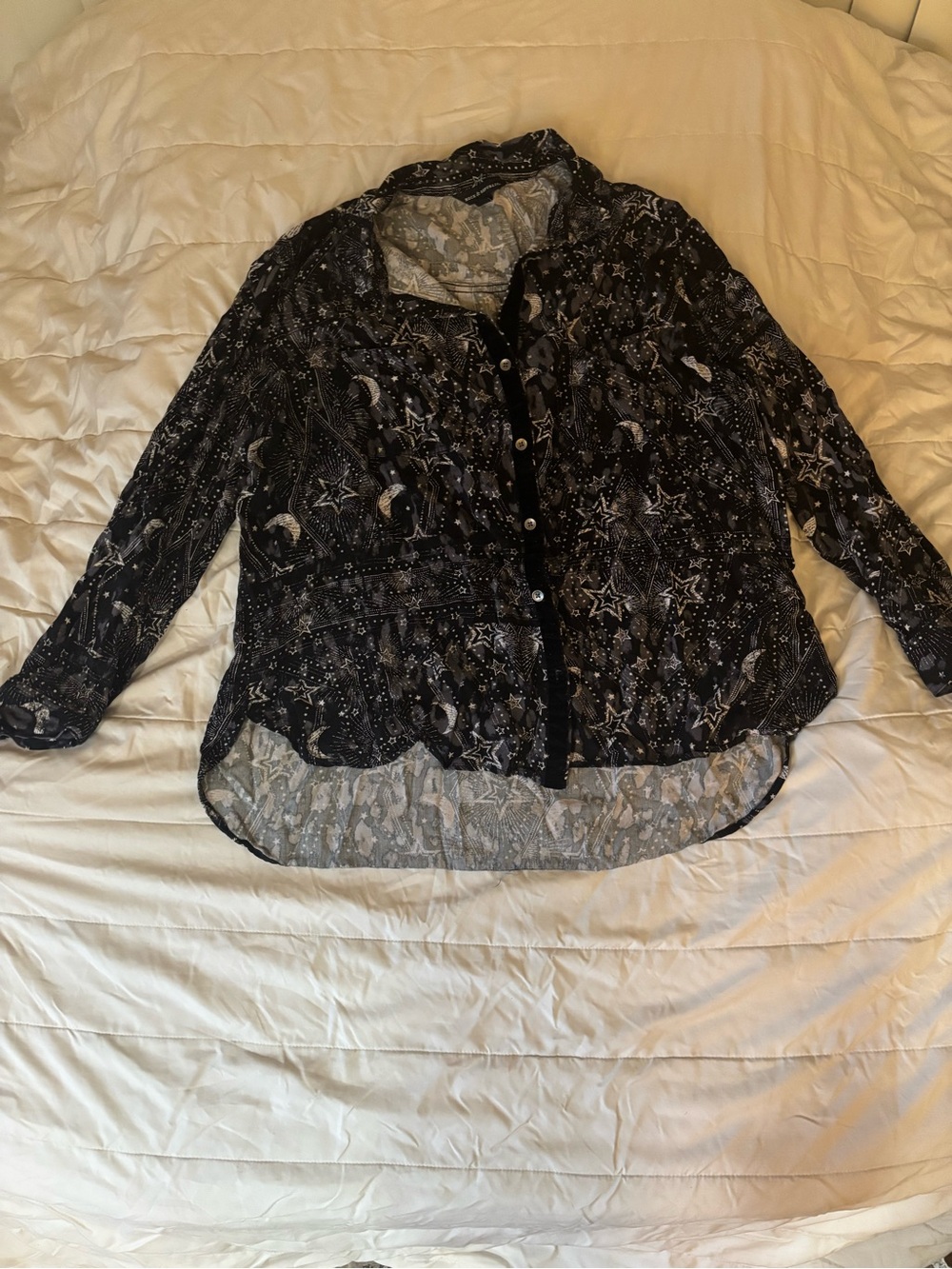 Rock & Republic Black Sheer Celestial Button-Down Shirt